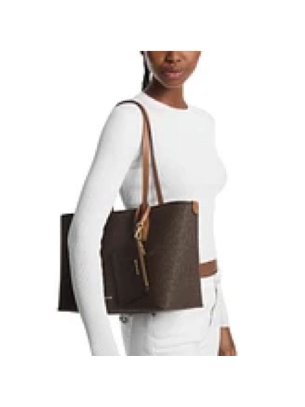 Michael Kors Medium Charlie Tote Acorn Brown Logo NWT - Picture 6 of 16